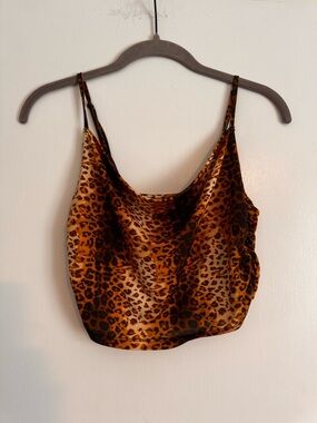 Urban Outfitters Leopard Print Satin Cowl Crop Top- Brown/Black